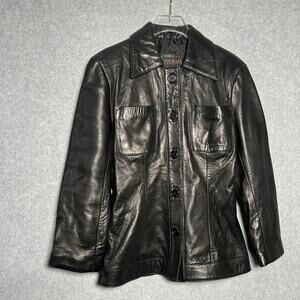 Michael Lawrence Black Genuine Leather Button Front Jacket Women’s Small S